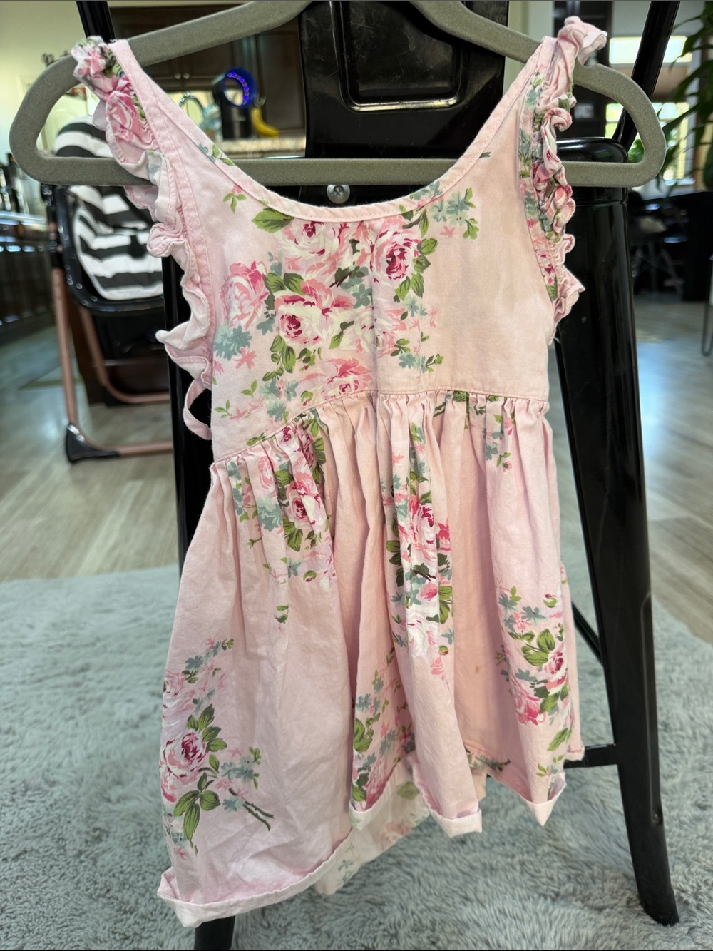 Pink Floral Ruffle-Shoulder Casual Dress for Girls